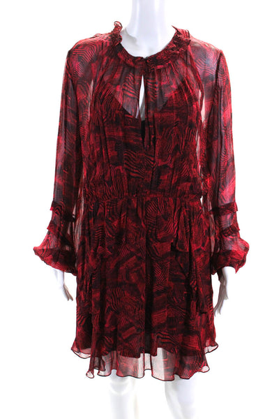 IRO Womens Semi Sheer Abstract Print Round Neck Long Sleeve Dress Red Size 38