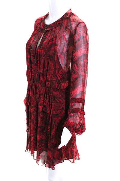 IRO Womens Semi Sheer Abstract Print Round Neck Long Sleeve Dress Red Size 38