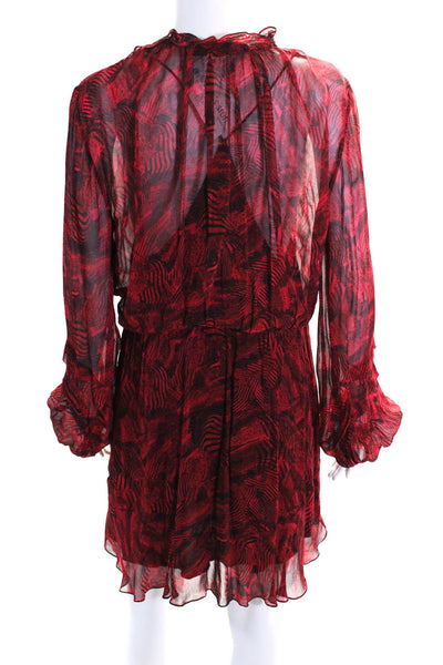 IRO Womens Semi Sheer Abstract Print Round Neck Long Sleeve Dress Red Size 38