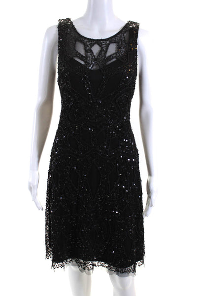 Aidan Mattox Womens Semi Sheer Sequin Round Neck Sleeveless Black Size 10