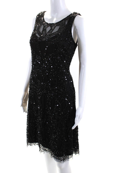 Aidan Mattox Womens Semi Sheer Sequin Round Neck Sleeveless Black Size 10