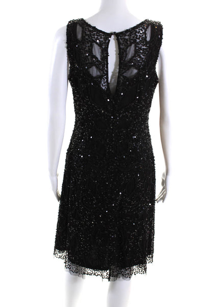 Aidan Mattox Womens Semi Sheer Sequin Round Neck Sleeveless Black Size 10