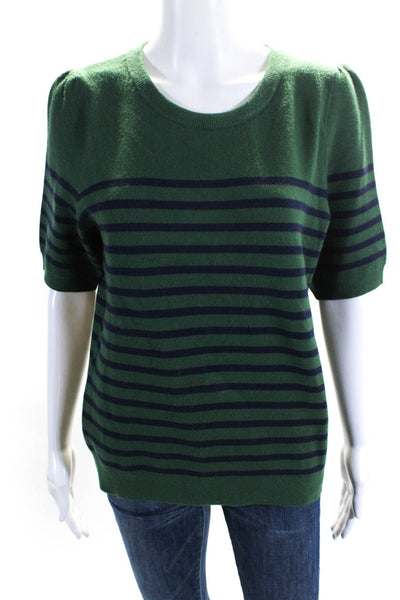 Maeve Anthropologie Womens Knit Striped Round Neck Short Sleeve Top Green Size M