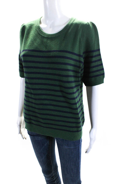 Maeve Anthropologie Womens Knit Striped Round Neck Short Sleeve Top Green Size M