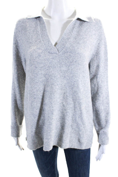 J Crew Womens Knit V-Neck Collared Long Sleeve Pullover Sweater Top Gray Size S