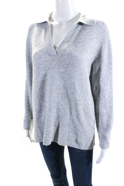 J Crew Womens Knit V-Neck Collared Long Sleeve Pullover Sweater Top Gray Size S