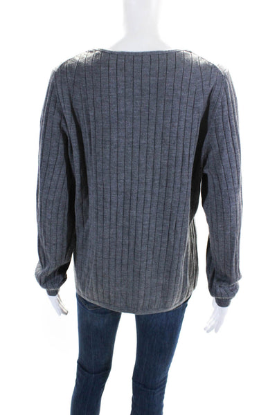 BR Womens Wool Knit Ribbed V-Neck Long Sleeve Pullover Sweater Top Gray Size XL