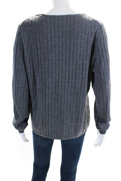 BR Womens Wool Knit Ribbed V-Neck Long Sleeve Pullover Sweater Top Gray Size XL