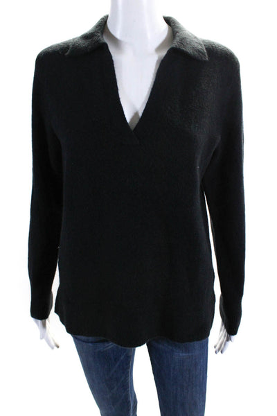 J Crew Womens V-Neck Collared Long Sleeve Pullover Sweater Top Black Size SS