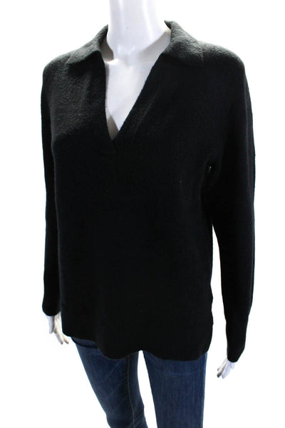 J Crew Womens V-Neck Collared Long Sleeve Pullover Sweater Top Black Size SS