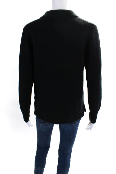 J Crew Womens V-Neck Collared Long Sleeve Pullover Sweater Top Black Size SS