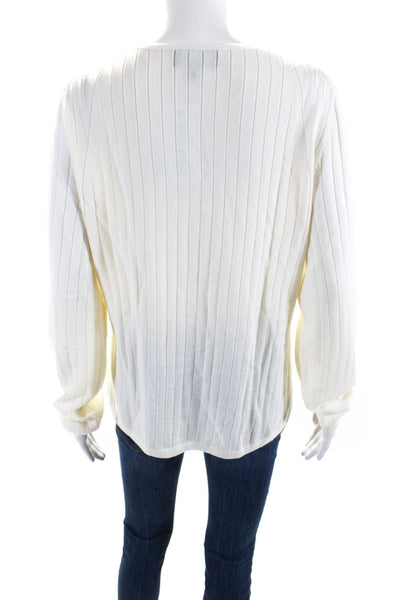 BR Womens Wool Knit Ribbed V-Neck Long Sleeve Pullover Top Beige Size L