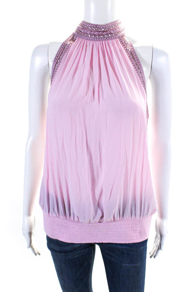 Ramy Brook Womens Halter Neck Sleeveless Embroidered Pink Blouse Size XL