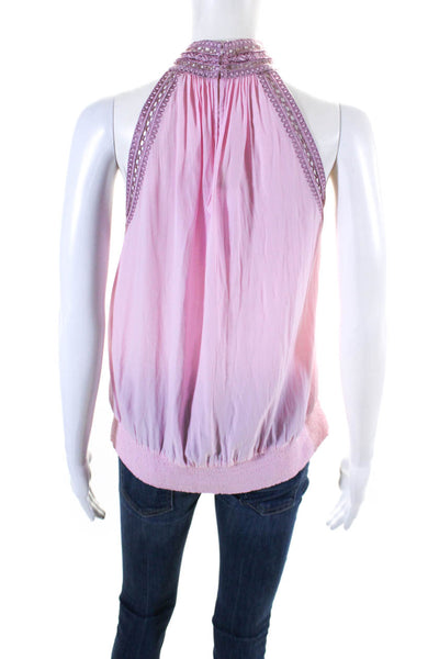 Ramy Brook Womens Halter Neck Sleeveless Embroidered Pink Blouse Size XL