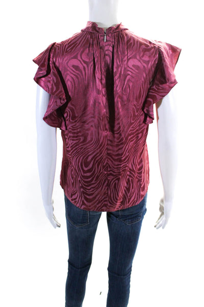 Lela Rose Womens Back Zip Ruffled Cap Sleeve Zebra Print Silk Top Pink Size XS