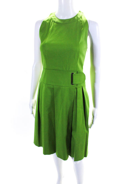 Akris Punto Womens Side Zip Sleeveless Crew Neck Shift Dress Green Cotton Size 6