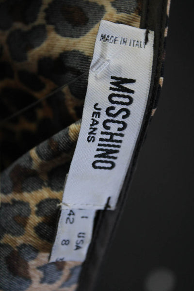 Moschino Jeans Womens Side Zip Scoop Neck Leopard Shift Dress Brown Black Size 8