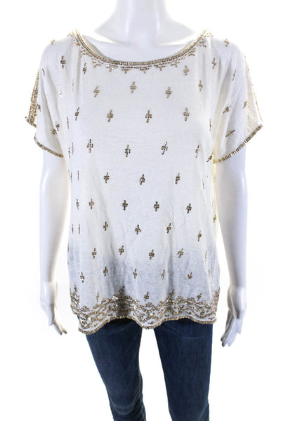 Calypso Saint Barth Womens Linen Embroider Texture Short Sleeve Top White Size M