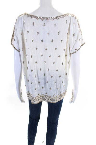 Calypso Saint Barth Womens Linen Embroider Texture Short Sleeve Top White Size M