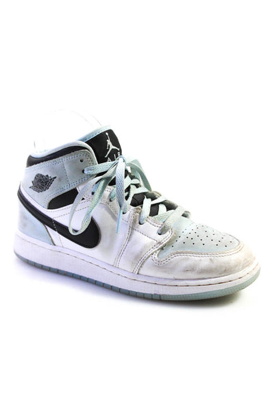 Nike Boys Leather Air Jordan Mid 1 Basketball Sneakers Ice Blue White Size 4.5Y
