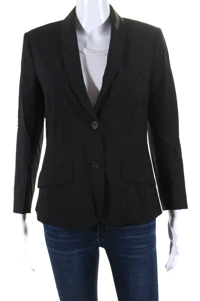 Theory Womens Two Button Woven Blazer Jacket Black Wool Size 4