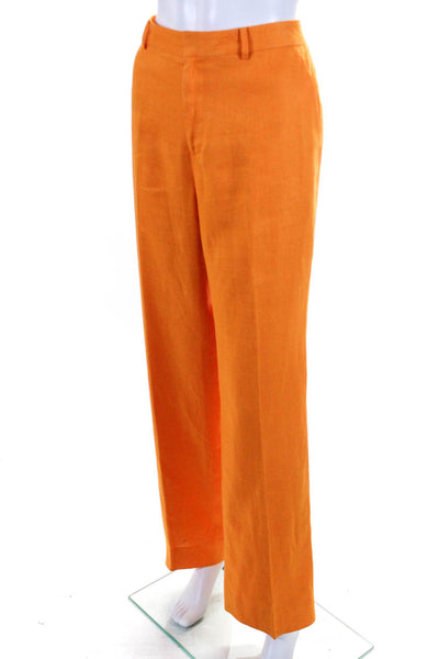 Lauren Ralph Lauren Womens High Waist Pleat Flare Pants Neon Orange Linen Size 8