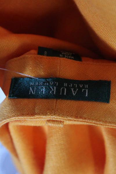 Lauren Ralph Lauren Womens High Waist Pleat Flare Pants Neon Orange Linen Size 8