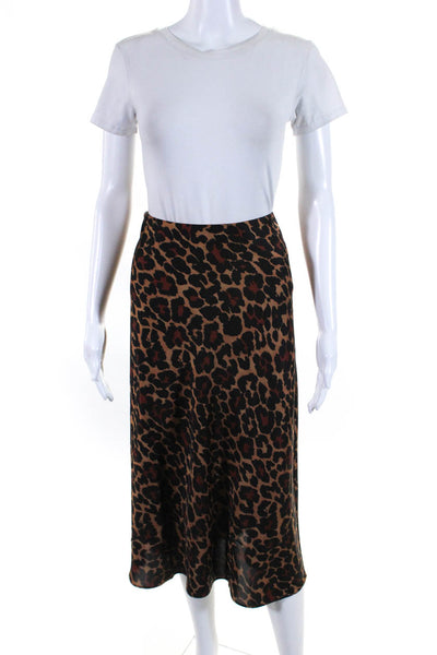 J Crew Womens Elastic Waist Leopard Print Satin Midi Flare Skirt Brown Medium