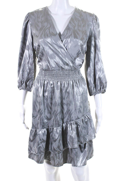 Melonie T Womens Satin Jacquard 3/4 Sleeve Surplice A Line Dress Gray Size 10