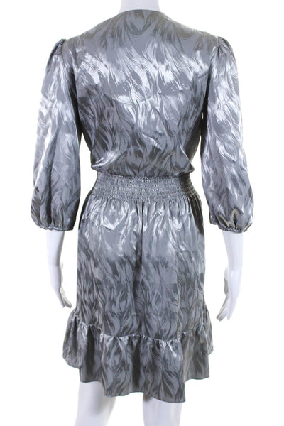 Melonie T Womens Satin Jacquard 3/4 Sleeve Surplice A Line Dress Gray Size 10