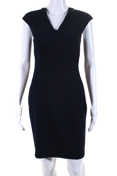 Reiss Womens Cap Sleeve Y Neck Knee Length Sheath Dress Navy Blue Size 4