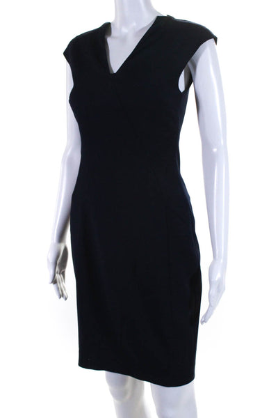 Reiss Womens Cap Sleeve Y Neck Knee Length Sheath Dress Navy Blue Size 4