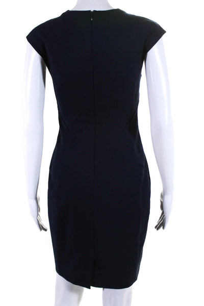 Reiss Womens Cap Sleeve Y Neck Knee Length Sheath Dress Navy Blue Size 4