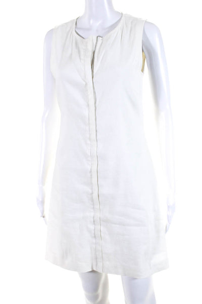 Theory Womens Front Zip Crew Neck Sleeveless Sheath Dress White Linen Size 2
