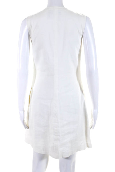 Theory Womens Front Zip Crew Neck Sleeveless Sheath Dress White Linen Size 2