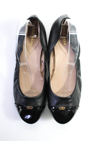 Cole Haan Womens Patent Leather Cap Toe Ballet Flats Black Size 8.5