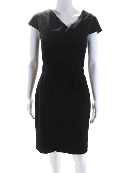 Calvin Klein Womens Cap Sleeve Belted Cowl Neck Sheath Dress Black Size 2