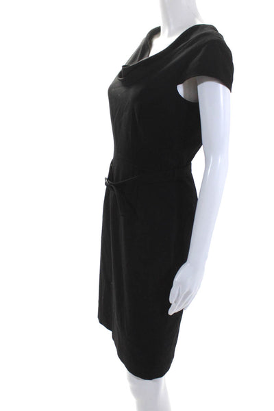 Calvin Klein Womens Cap Sleeve Belted Cowl Neck Sheath Dress Black Size 2