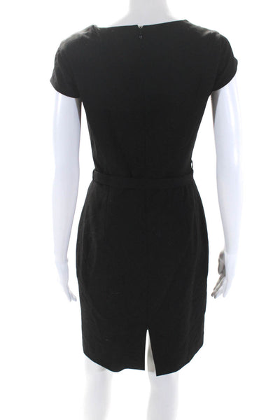 Calvin Klein Womens Cap Sleeve Belted Cowl Neck Sheath Dress Black Size 2