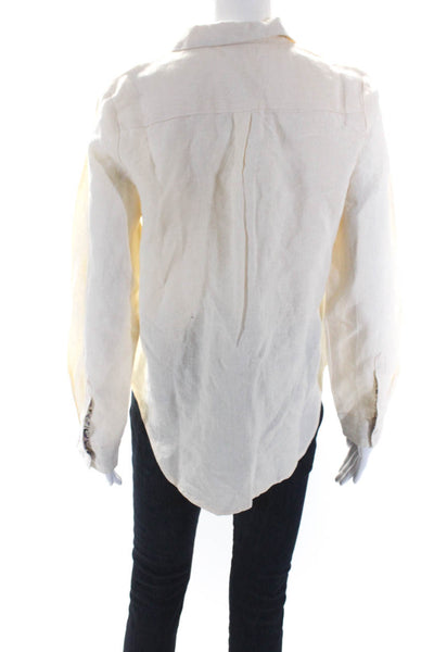 Roller Rabbit Womens Long Sleeve Woven Button Up Shirt Blouse Ecru Linen Small