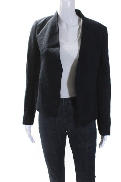 Theory Womens Woven Open Front Blazer Jacket Navy Blue Size 4