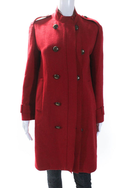 Lanvin Womens Double Breasted Collarless Long Coat Red Wool Size FR 38