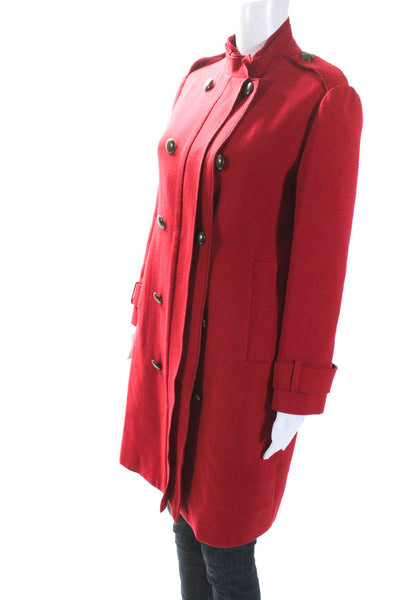 Lanvin Womens Double Breasted Collarless Long Coat Red Wool Size FR 38