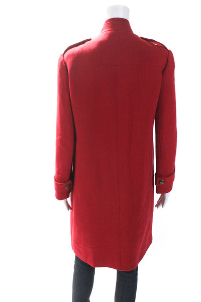 Lanvin Womens Double Breasted Collarless Long Coat Red Wool Size FR 38