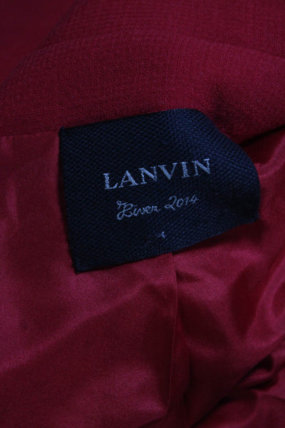 Lanvin Womens Double Breasted Collarless Long Coat Red Wool Size FR 38