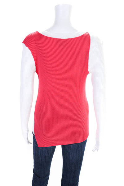 DKNY Womens Color Block Ribbed Crew Neck Sweater Pink White Size Medium