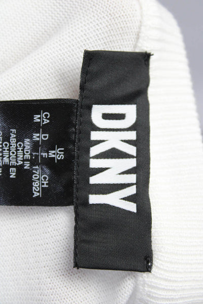 DKNY Womens Logo Intarsia Crew Neck Pullover Sweater White Pink Yellow Medium