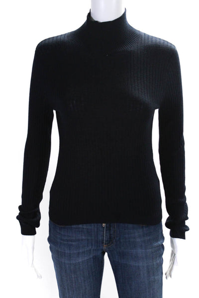 Max Mara Womens Ribbed Turtleneck Pullover Sweater Navy Blue Size Medium