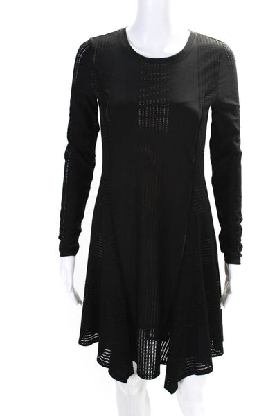 BCBG Max Azria Womens Long Sleeve Perforated Mini Shift Dress Black Size XXS