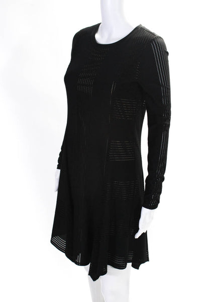 BCBG Max Azria Womens Long Sleeve Perforated Mini Shift Dress Black Size XXS